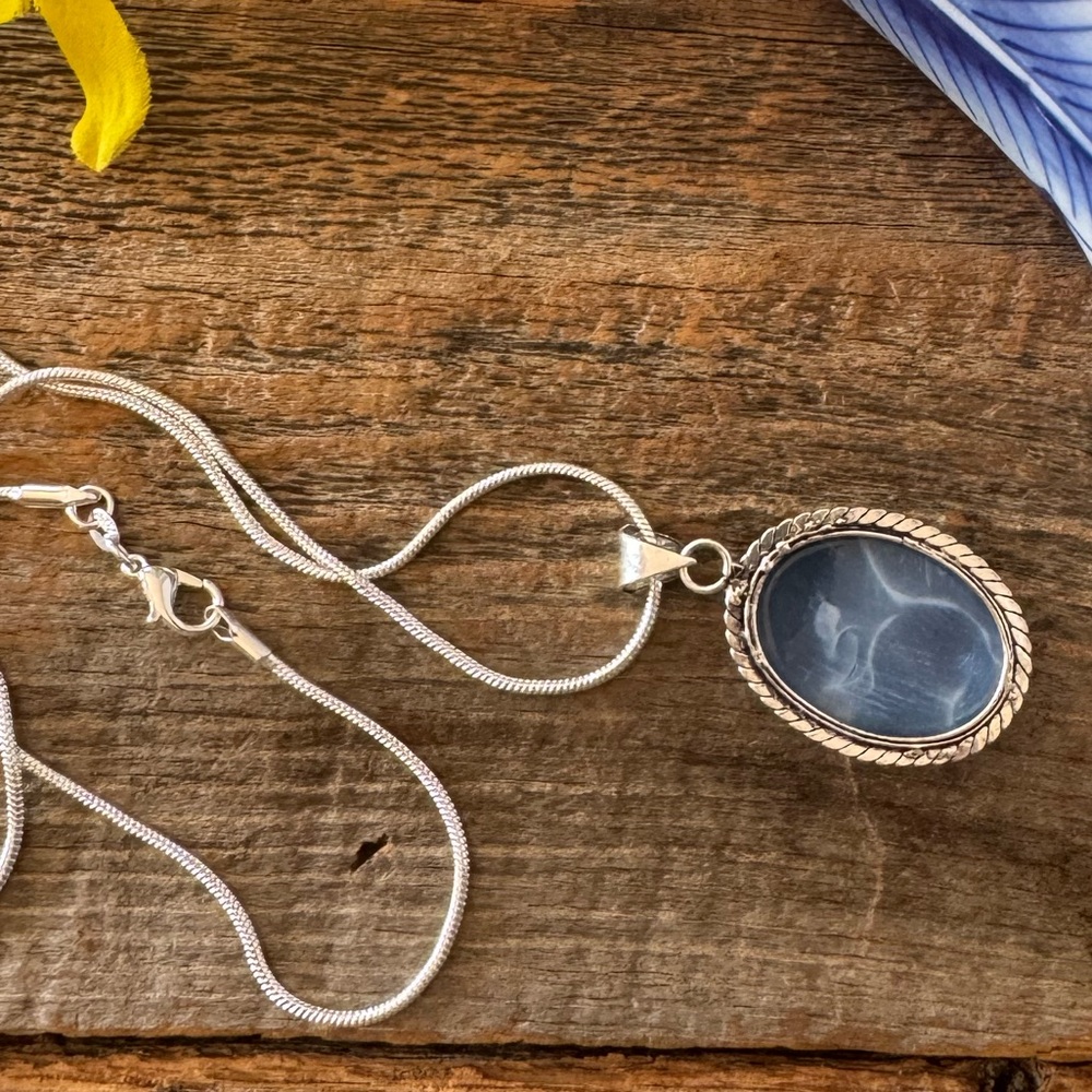 Handmade Owyhee Blue Opal Pendant with Chain 925 Sterling Silver - Picture 8 of 8
